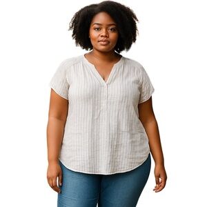 Cynthia Rowley White White Black Pinstripe Gauze Top Womens Plus Size 1X